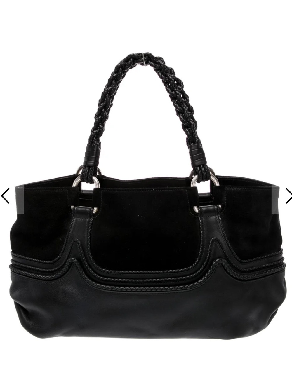 BOTTEGA VENETA Black Suede/ Napa Leather Intrecciato Shoulder Bag. Mint! MEDIUM. - Picture 9 of 13